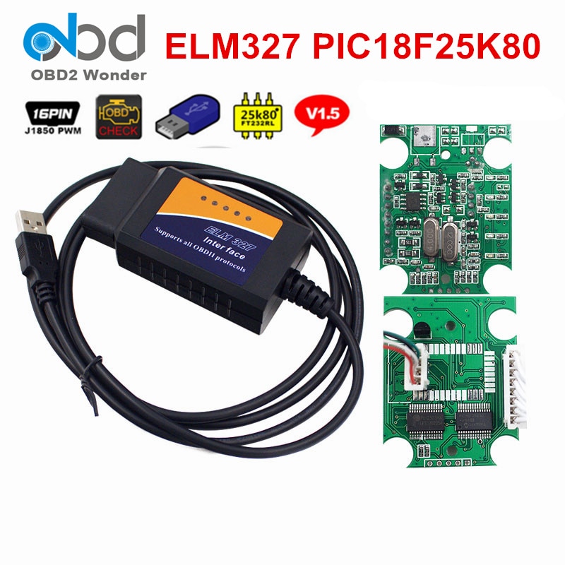 ELM327 OBD 2 USB 1.5 ڵ   ELM 327 PIC18F25K80 ϵ V1.5 ڵ ڵ    OBDII OBD2 